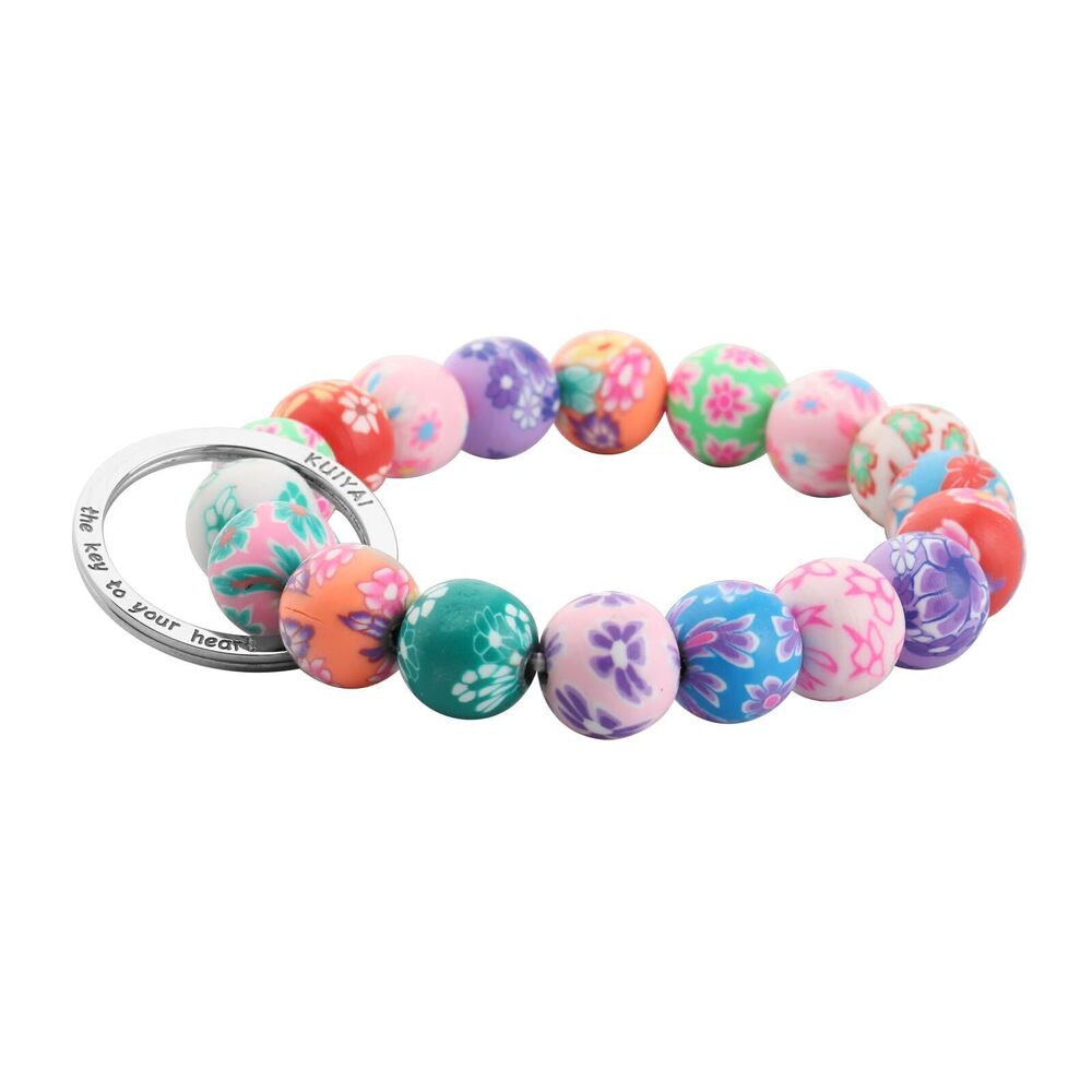 5435 Elastic Beaded Wrist Keychain Bracelet Handsfree Keychain Gift for Her